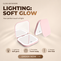 Miroir de maquillage LED portable avec lumière rechargeable, grossissement 2x, ultra-fin, populaire auprès des influenceurs en ligne