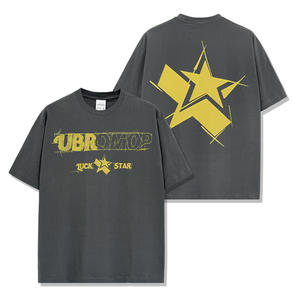 Hot Retro <span class=keywords><strong>Lucky</strong></span> Star Print Camiseta suelta Casual 100% algodón Heavyweight Crewneck Impresión digital para hombres y mujeres - Product Image 3