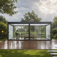 Pergola motorisée en aluminium avec finition thermolaquée, toit à lames orientables, éclairage RGB étanche, portes vitrées - Design inspiré de la nature