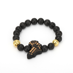 <span class=keywords><strong>20CM</strong></span> nuevo estilo joyería Oro Negro plantado Lava pulsera de piedra con de madera Africana mapa colgante para hombre mujer - Product Image 1