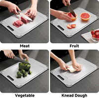 Planche à découper en titane pur avec rainure pour jus, coins antidérapants en silicone, panneau de découpe pour viande et fruits, bloc de découpe en métal pour la cuisine