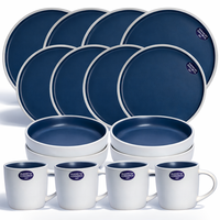 Service de table en céramique bicolore bleu marine et blanc Guangda, vaisselle moderne en grès résistant à la chaleur, compatible lave-vaisselle, assiettes, bols, tasses