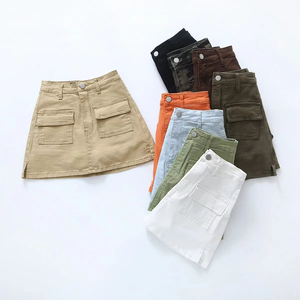 Summer New A-word Denim <strong>Short</strong> Skirt Skirt Women European and American Style High-waisted Pocket Elastic Cargo <strong>Culottes</strong> - Product Image 4