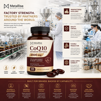 Capsules de CoQ10 en gélules molles, marque privée OEM, coenzyme Q10, antioxydant, soutien au bien-être, complément alimentaire, 120 unités, naturel