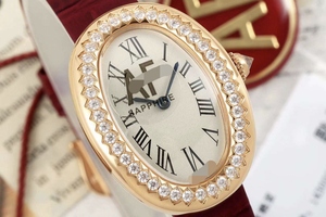 Montre à quartz haut de gamme pour femme, incrustée de pierres précieuses, cadran à aiguilles, boîtier en acier inoxydable, bracelet en cuir, édition limitée exclusive - Product Image 6