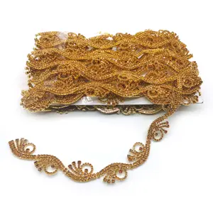 Gold Metal Topaz Crystal Rhinestone Fringe Trim Sew On Rhinestone Belt Chain Decorative Rhinestone Trimming For Dress