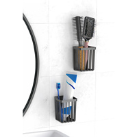 Ensemble d'organisateurs de salle de bain : porte-brosse à dents, porte-savon, support mural adhésif, design minimaliste, nettoyage facile, pour appartement extérieur