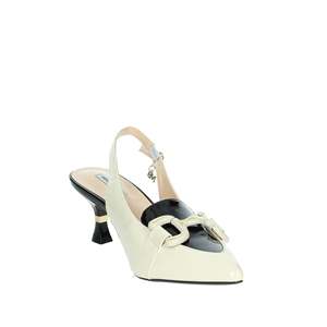 Mariella Burani Women's Slingback <b>Pump</b> Beige <b>Black</b> Patent Leather Heel - Product Image 5