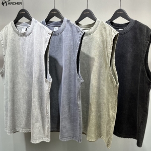 Ourlet brut Vintage lavage Batik <span class=keywords><strong>gilet</strong></span> chemises surdimensionné respirant Streetwear <span class=keywords><strong>gilet</strong></span> t-shirt couleur unie été <span class=keywords><strong>gilet</strong></span> pour hommes - Product Image 1