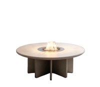 Grande table de feu ronde au gaz naturel, table de foyer extérieure moderne en acier Corten, ambiance de flamme douce pour événements intérieurs/extérieurs