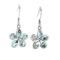 Boucles d'oreilles en argent sterling 925 avec incrustation de coquillages naturels, motif fleur hawaïenne, coquille d'ormeau, raie manta, boucles d'oreilles représentant la vie marine