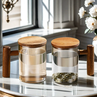 Bouteilles en verre rondes de grande capacité de 400 ml avec couvercle en bois résistant à la chaleur en borosilicate élevé, bouilloire, tasse à eau