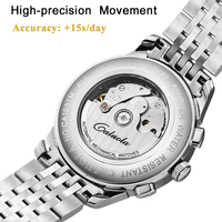 Montre pour homme Caluola, acier inoxydable, analogique, 39 mm, mouvement mécanique entièrement automatique, résistance à l'eau 5 BAR, calendrier