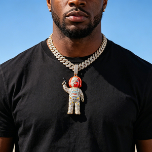 Collana con Ciondolo Bambola Chunky <span class=keywords><strong>Chucky</strong></span> Hip Hop in Ottone Placcato Oro Lucido con Zirconi 5A - Figura Horror - Product Image 2