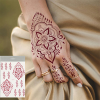 Conception de tatouage en dentelle temporaire vermillon indien transfert d'eau autocollants de tatouage au henné matériel de papier d'art corporel pour la main arrière