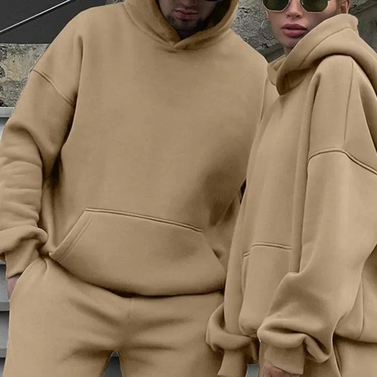 OEM custom hoodie sets cotton polyester hip hop casual streetwear women sweatshirt set pullover unisex men fleece hoodies