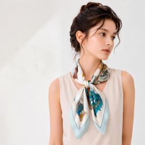 Sciarpa in Seta di Gelso 2026 all'ingrosso, alla moda, in vera seta con nappe, quadrata, in crepe satinato tinta unita, 70 cm, scialle estivo abbinabile a tutto - Product Image 4