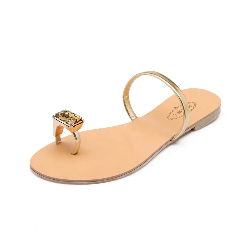 Hot Sales Fashion Crystal Outside Sandals Female Slippers Flat Women PU Slides Flip Flops