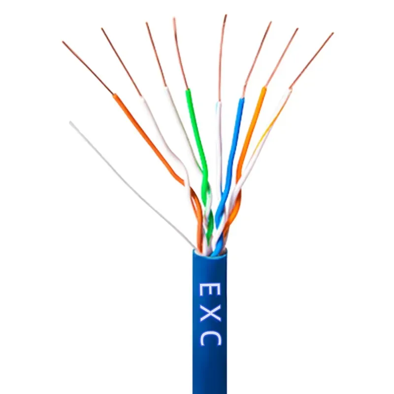 EXC Cat5e kabel Ethernet tembaga 1000ft, kabel jaringan dalam ruangan dengan jaket PVC, perisai UTP konektor RJ45 panjang 305m