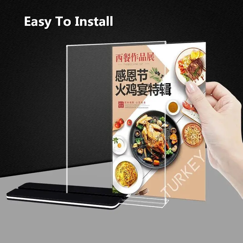 A4 Black Base Acrylic Sign Holder Stand Menu Paper table number Holder Stand Table Poster Picture Photo Frame