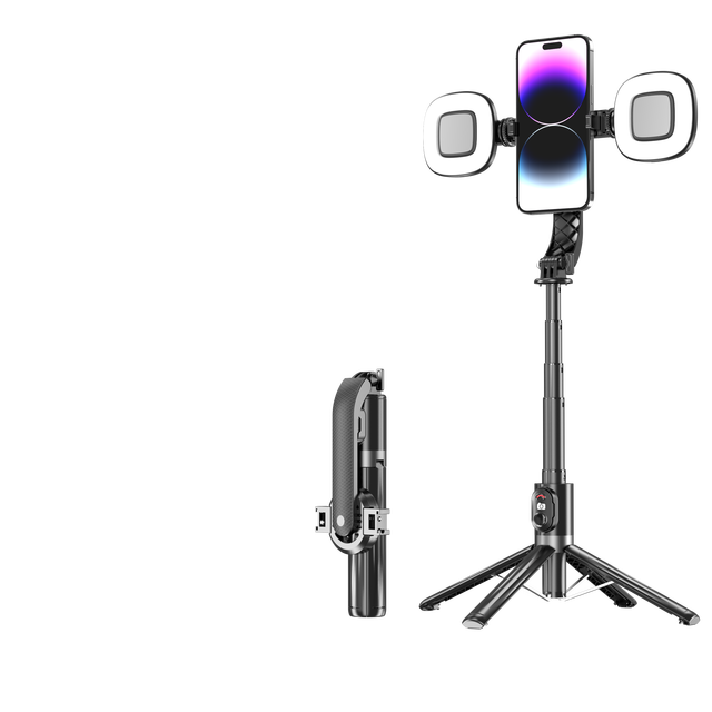 P07Max 1.4M Lightweight Foldable Selfie Stick 360 Rotation Double LED Light Remote Control Tiktok Recording Accessories