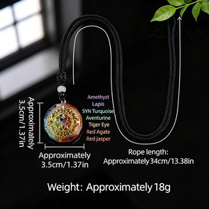 Pendentif énergétique Orgone 7 Chakras pour la guérison <span class=keywords><strong>Reiki</strong></span>, rond, en résine avec éclats de cristal, collier Orgonite, bijoux spirituels - Product Image 4