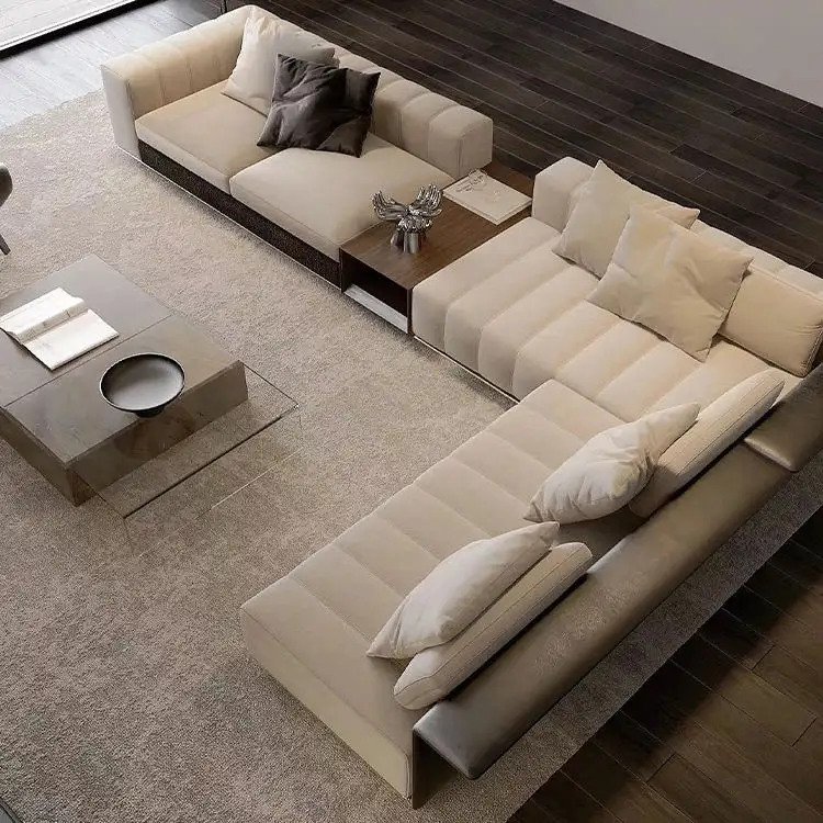 Contempo live room light luxury italian design modern l shape sectional set modern leather furniture living room sofas