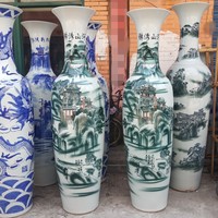 Jingdezhen vase de sol en céramique bleu et blanc fait à la main unique grand vase sur pied