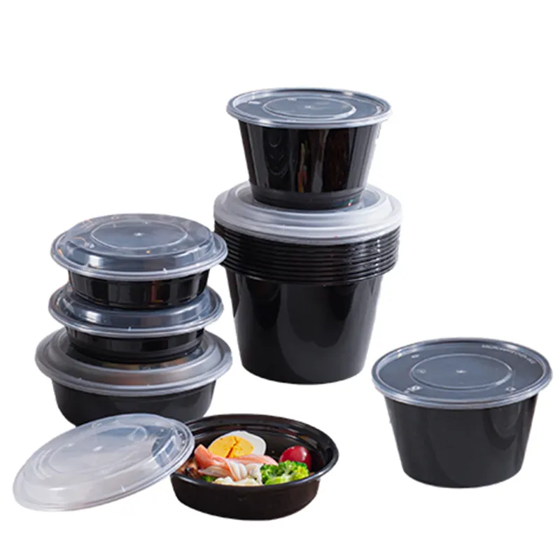 Takeaway PP round container with high lid bento box takeout bowl food contact plastic lunch boxes disposable