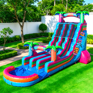 Tobogán Acuático Inflable Doble <span class=keywords><strong>con</strong></span> Temática Hawaiana, Palmeras y <span class=keywords><strong>Piscina</strong></span>, para Niños, Uso Comercial - Product Image 3