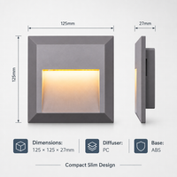Lampe LED étanche IP65 pour marches, 1,6W 120lm, applique murale carrée encastrée moderne pour éclairage extérieur d'escaliers, couloirs, patios et allées