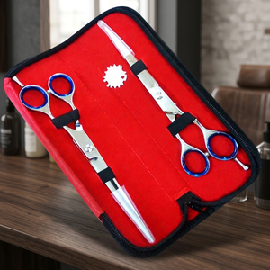 Juego de Tijeras Profesionales para Cabello Liso, Acero Inoxidable, Cuchillas Afiladas, Mango Largo, para Diestros, Uso en Salón, Estuche Rojo, Llave Incluida - Product Image 1