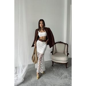 <b>White</b> High Waist Lace <b>Skirt</b> For Women Soft <b>Maxi</b> Length Elegant Design - Product Image 5