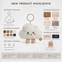 Porte-clés en peluche personnalisé OEM, Porte-clés en peluche nuage, Pendentif en peluche boîte mystère, Mascotte de marque en peluche sur le thème de la boulangerie, Fabricant, Conception personnalisée, CE