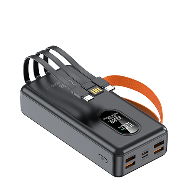 Custom Logo 30000mAh 50000mAh Power Banks Large Capacity 22.5W Fast Charging Power Bank with Built-in Cables Led Display