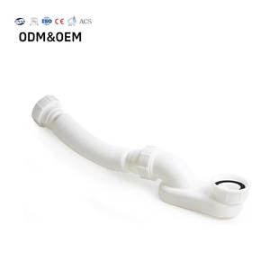 Sifón de perfil bajo tipo P para bañera con manguera antirollos, colador de ducha y desagüe para bañera de madera - Product Image 1