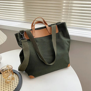 Sac fourre-tout en toile de coton grand format, avec poignée en cuir écologique, nouveau design, impression personnalisée, fermeture éclair et logo sur mesure - Product Image 3