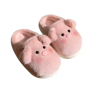 OEM Pig Plush Ladies Fancy Fluffy Cloud Women's Fur Home Warm Slippers For Women Ladies