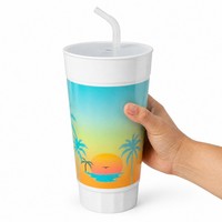 Gobelet de stade réutilisable en PP de 64 oz avec logo personnalisé, couvercle et paille, compatible lave-vaisselle, style américain, imprimé OEM, plusieurs tailles, souvenir en gros