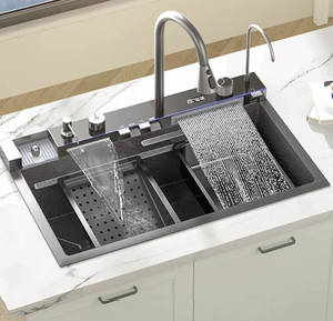 Évier de cuisine à cascade CN Smart 304 en acier inoxydable noir à DEL avec lave-gobelet multifonction - Product Image 4