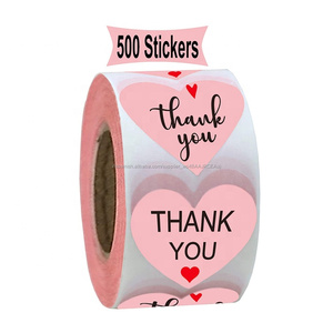 impermeable etiquetas de impresión en forma de <span class=keywords><strong>corazón</strong></span> de 1,5 pulgadas rollo Rosa <span class=keywords><strong>gracias</strong></span> sellado pegatinas para despensa bolsas - Product Image 1