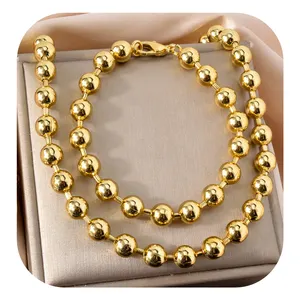 Custom Jewellery 18k Gold Plated Luxury Bridal Wedding Bead Chain Necklace Bracelet Jewelry Sets Women