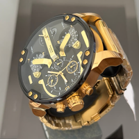Montre-bracelet de luxe pour homme, grand boîtier, quartz, chronographe multi-fuseaux horaires, étanche 3 bars, bracelet en acier inoxydable doré, style hip-hop