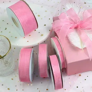 Hot Sale Pink Solid Color Organza Ribbon For Gift Packaging