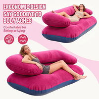 Canapé Gonflable Double Décontracté Floqué avec Accoudoirs et Dossier, Chaise Gonflable Double Floquée Portable pour Tente Extérieure