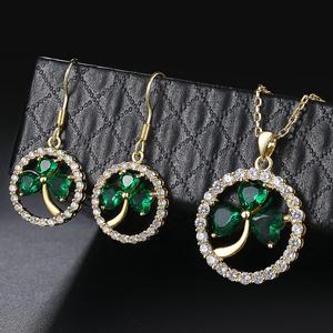 S420 الكلاسيكية المرأة الخضراء يترك البرسيم شكل AAA + مكعب زركونيا 2 الألوان أقراط وقلادة طقم مجوهرات - Product Image 6