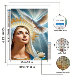 Dipinti Diamante 5D Rotondi all'Ingrosso, Madonna e Colomba Dipinti a Mano, Decorazione Murale, Dimensioni Personalizzabili, Materiale in Resina di Alta Qualità - Product Image 3