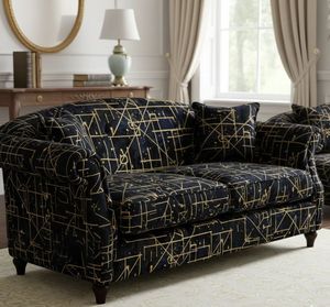 Tissu d'ameublement imprimé géométrique abstrait doré au mètre, textile moderne de luxe à motif métallique pour canapé, chaise et coussin - Product Image 5