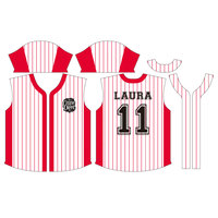 Kustomisasi Jersey Baseball Remaja Polos Sublimasi Cepat Kering Model Varsity dengan Garis Pink