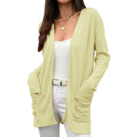 Cardigan long texturé pour femme, à porter en superposition, à manches longues, avec poignets côtelés, poches plaquées, coupe décontractée, style long et ample